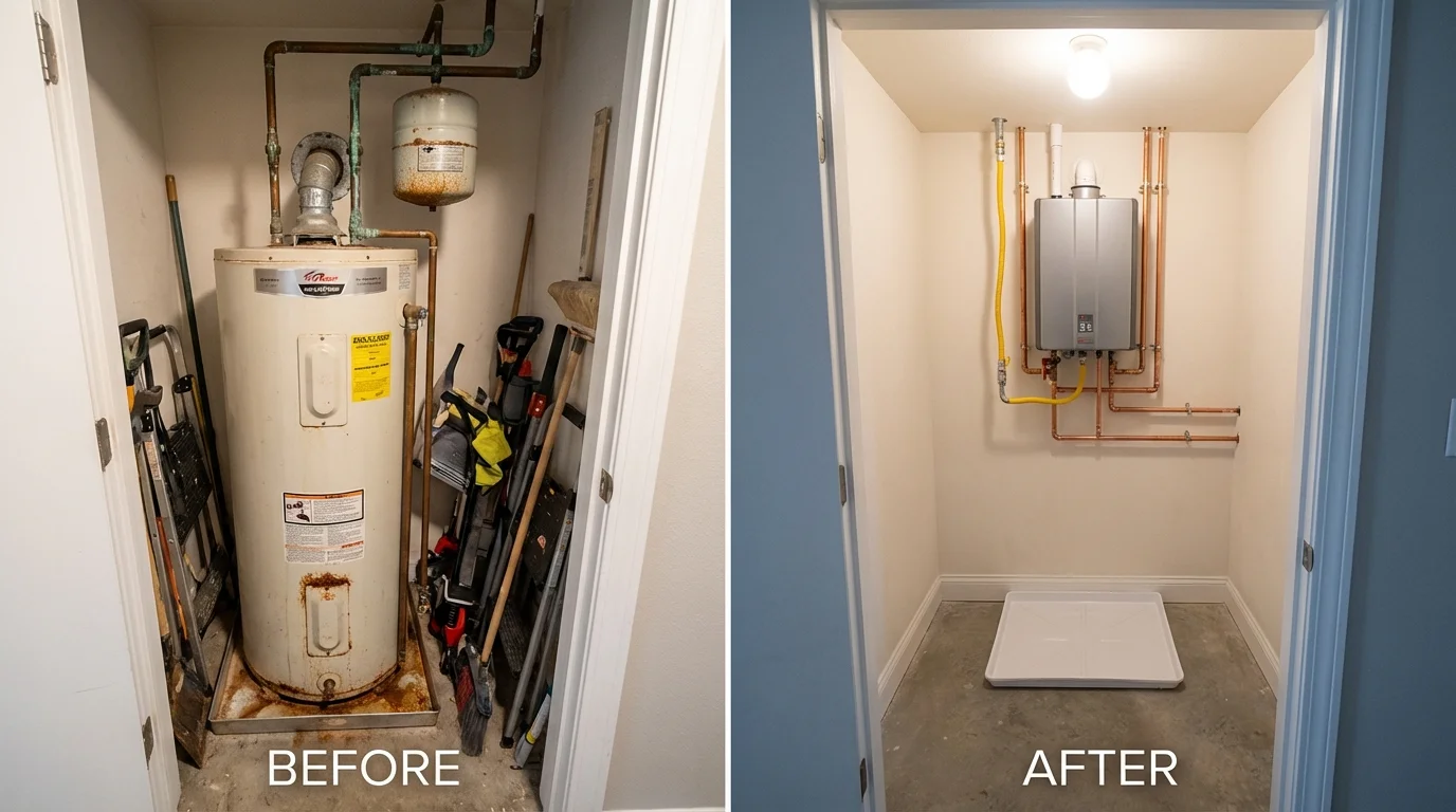 Tank water heater versus wall-mounted tankless unit comparison for Nelson, NE homeowners